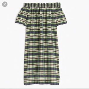 Jcrew Green Madras Off the Shoulder Dress